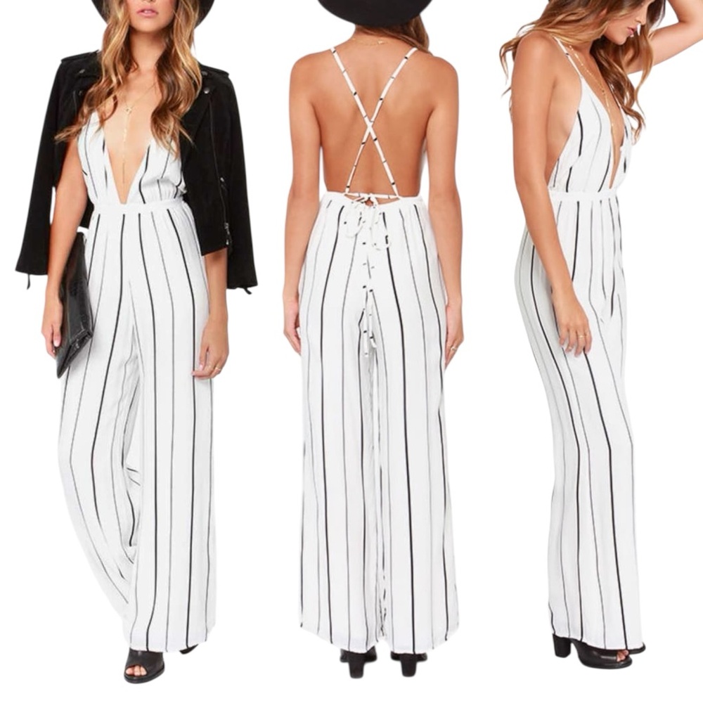 Faithfull the Brand Shutterbabe Ivory Striped Jumpsuit Small - Picture 1 of 16